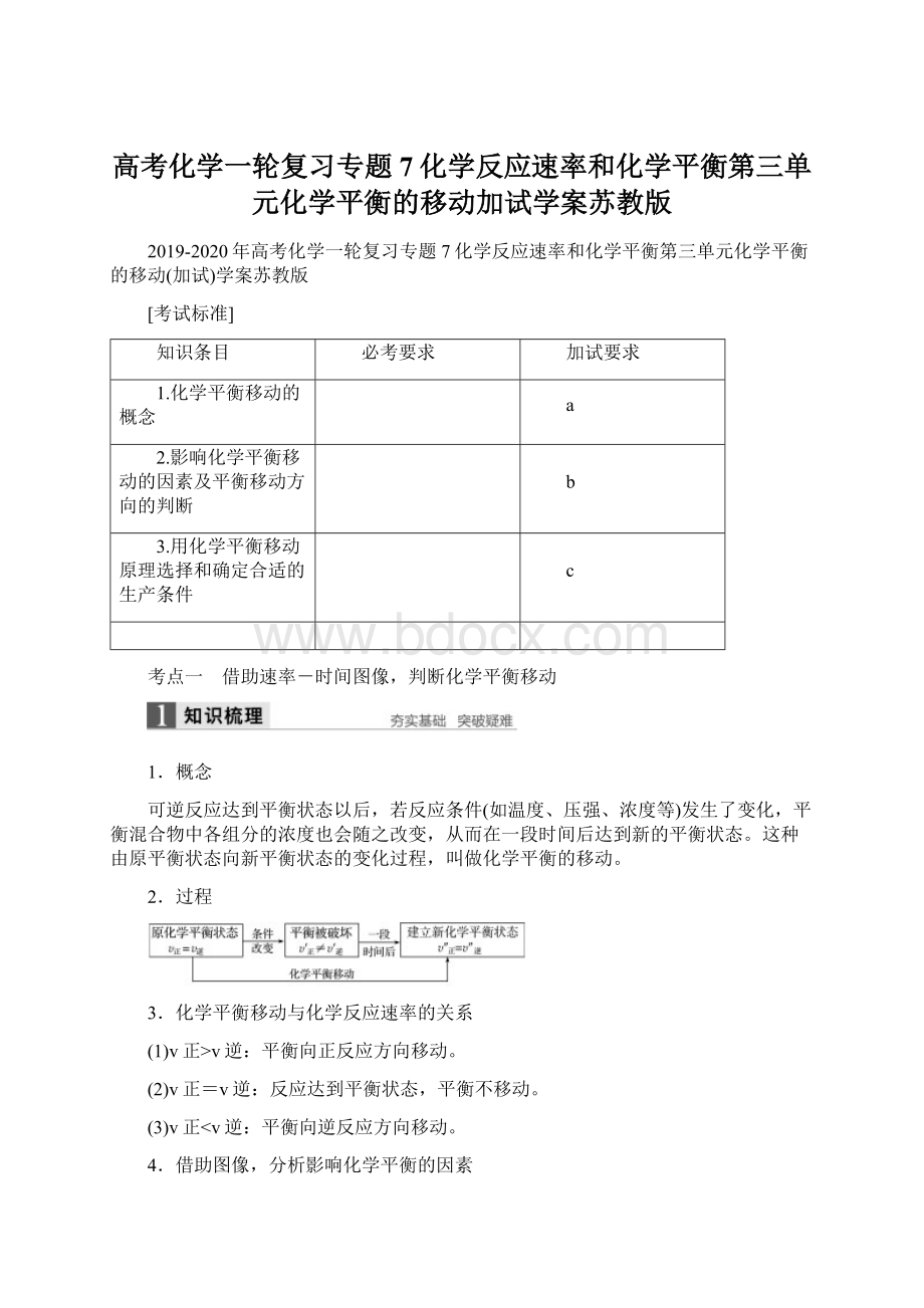 高考化学一轮复习专题7化学反应速率和化学平衡第三单元化学平衡的移动加试学案苏教版Word文件下载.docx