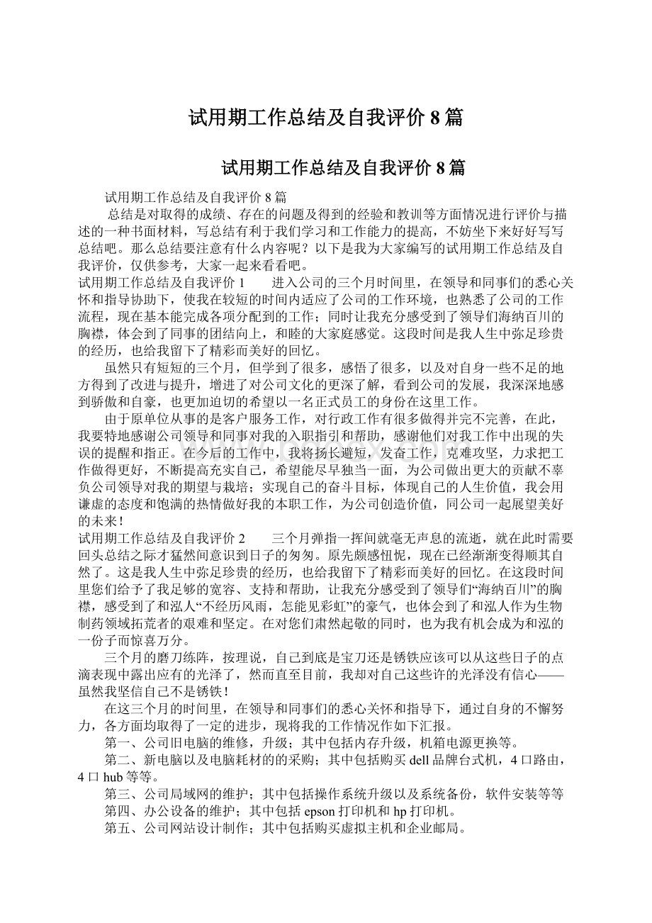 试用期工作总结及自我评价8篇.docx