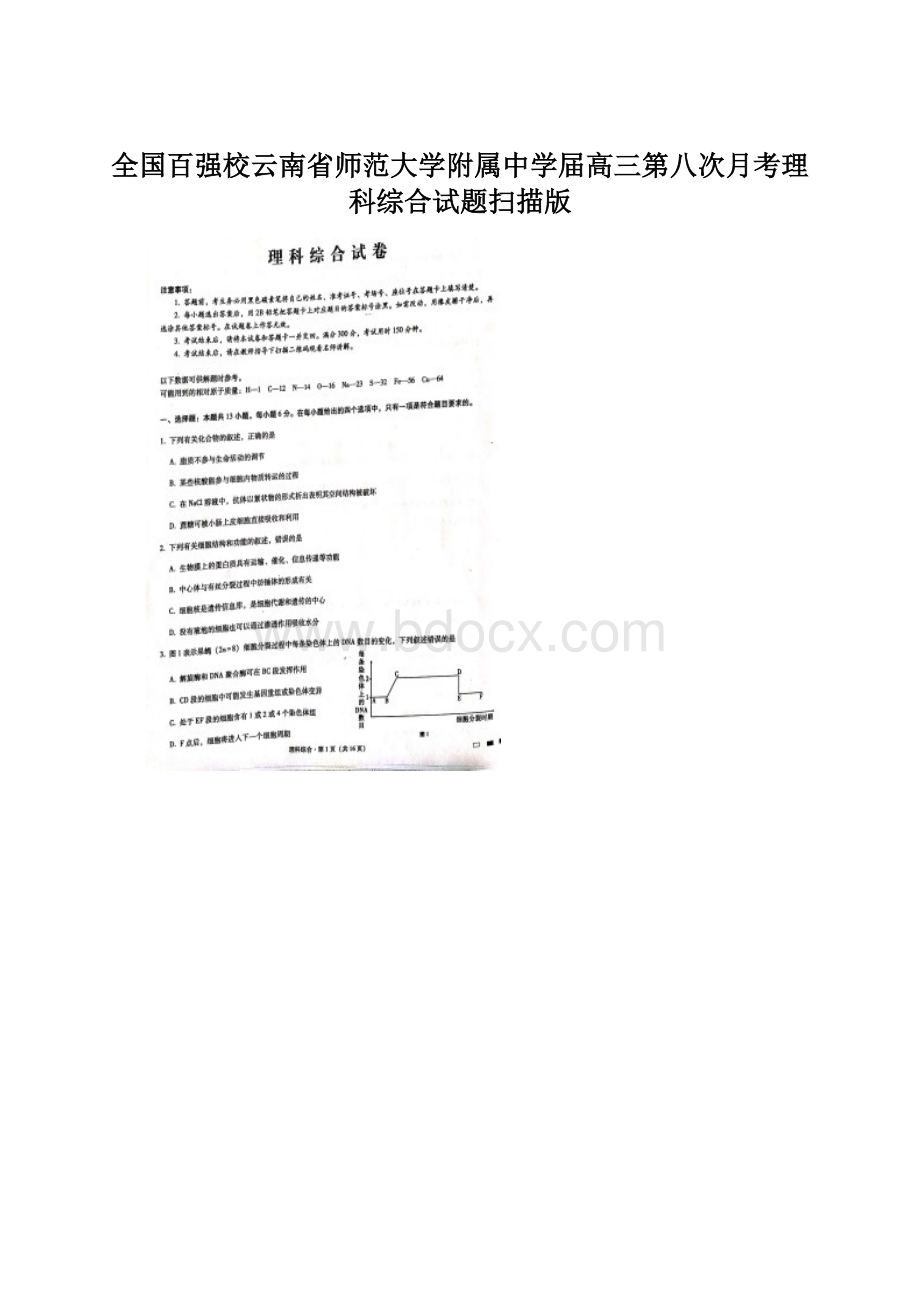 全国百强校云南省师范大学附属中学届高三第八次月考理科综合试题扫描版.docx