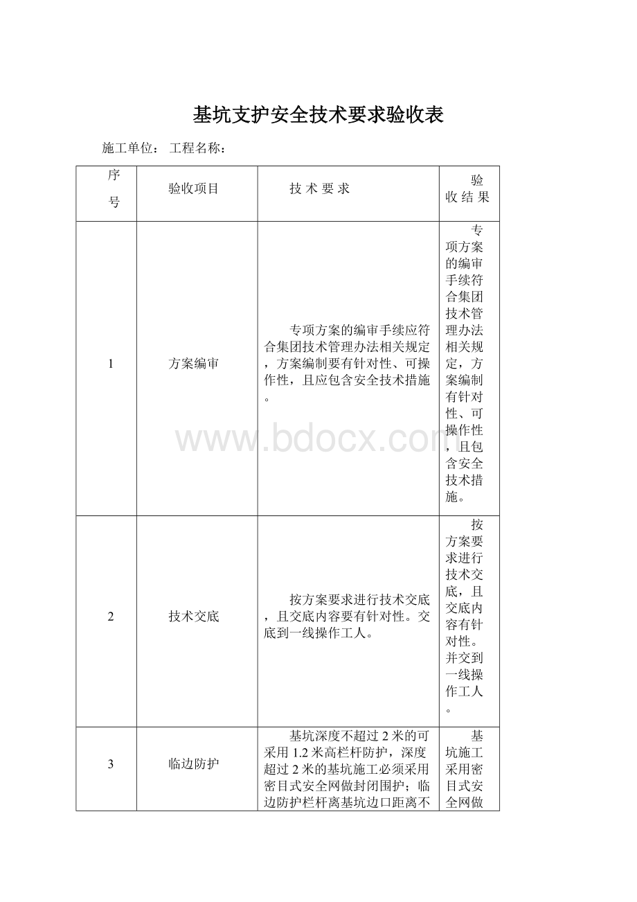 基坑支护安全技术要求验收表Word格式.docx