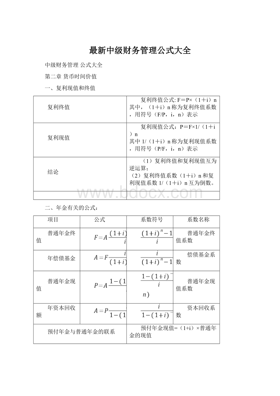 最新中级财务管理公式大全.docx