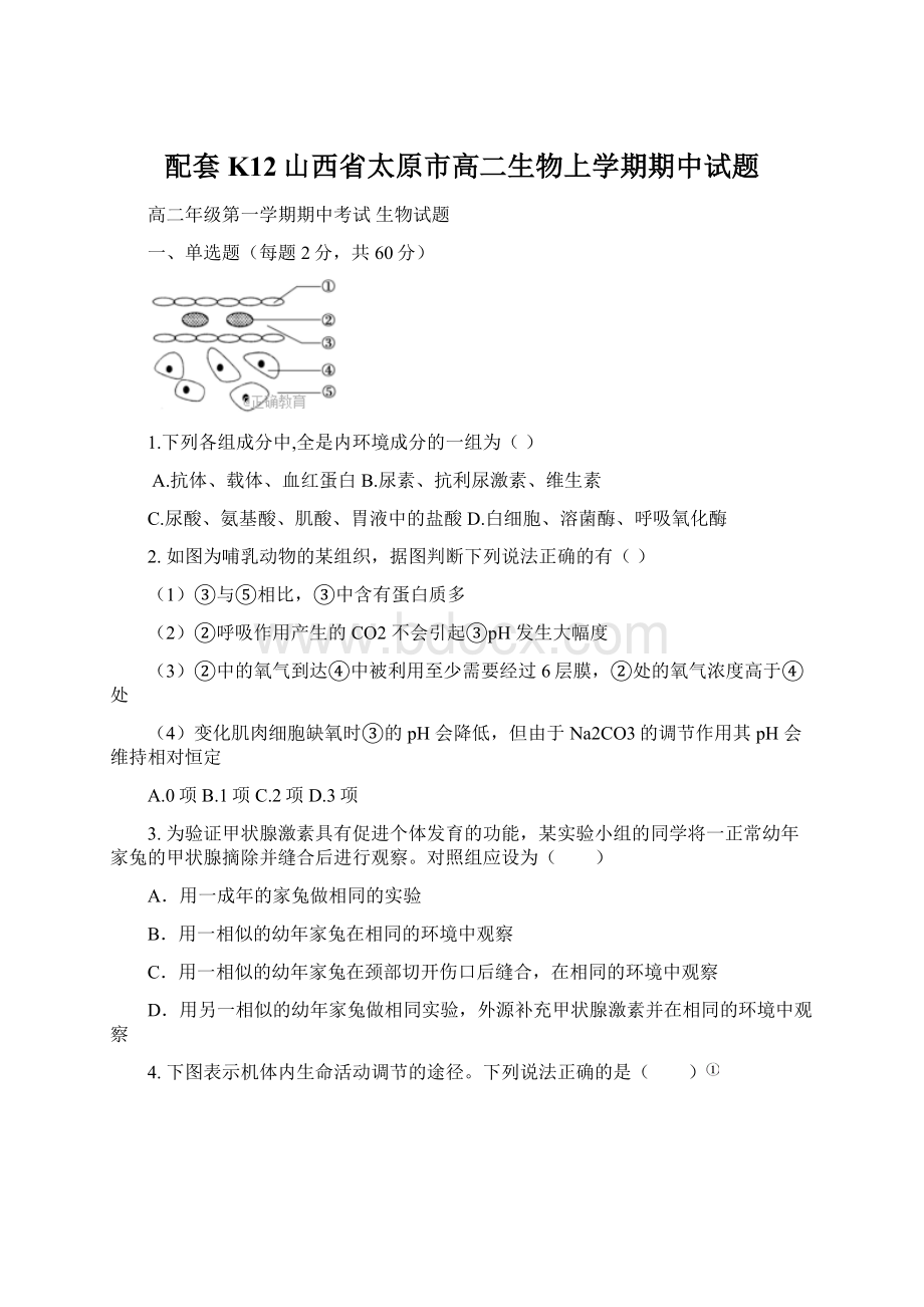 配套K12山西省太原市高二生物上学期期中试题.docx_第1页