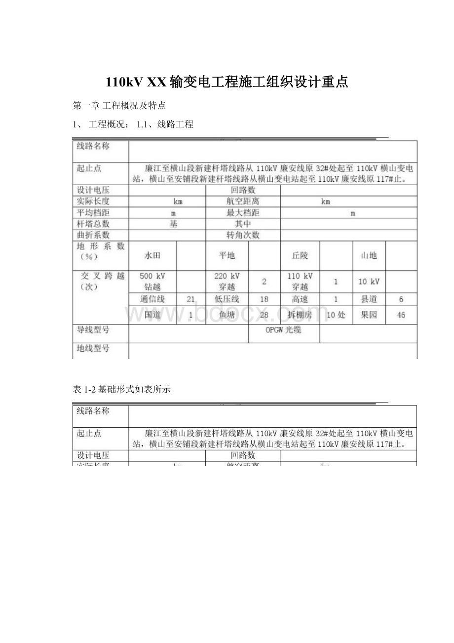 110kVXX输变电工程施工组织设计重点.docx