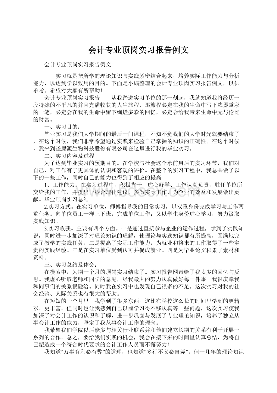 会计专业顶岗实习报告例文.docx_第1页