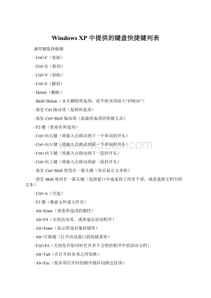 Windows XP 中提供的键盘快捷键列表.docx