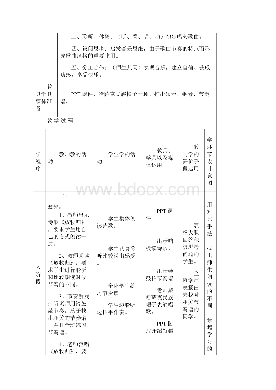 五年级下册音乐教案第3课 歌曲《放牧归》花城版Word文档格式.docx_第2页