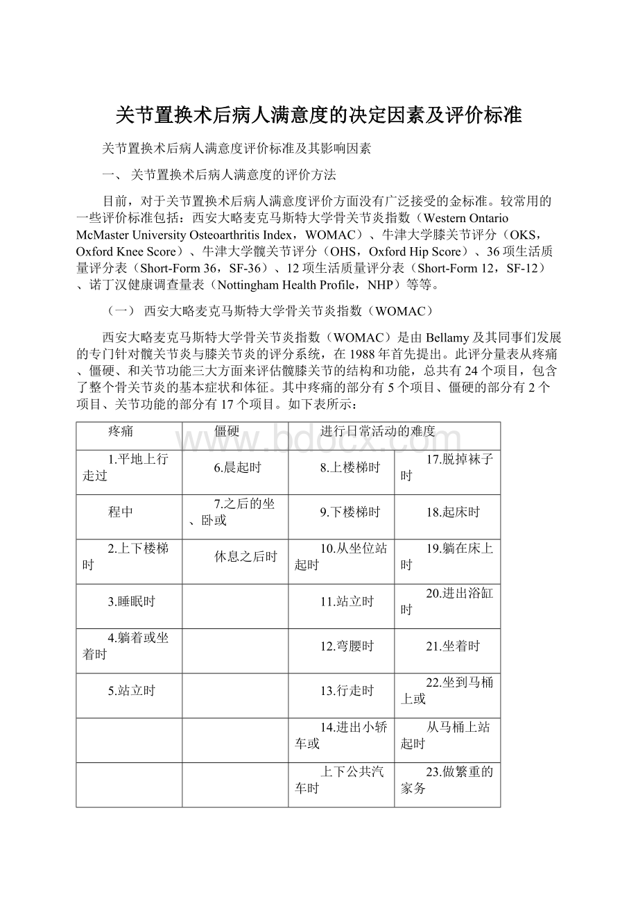 关节置换术后病人满意度的决定因素及评价标准.docx