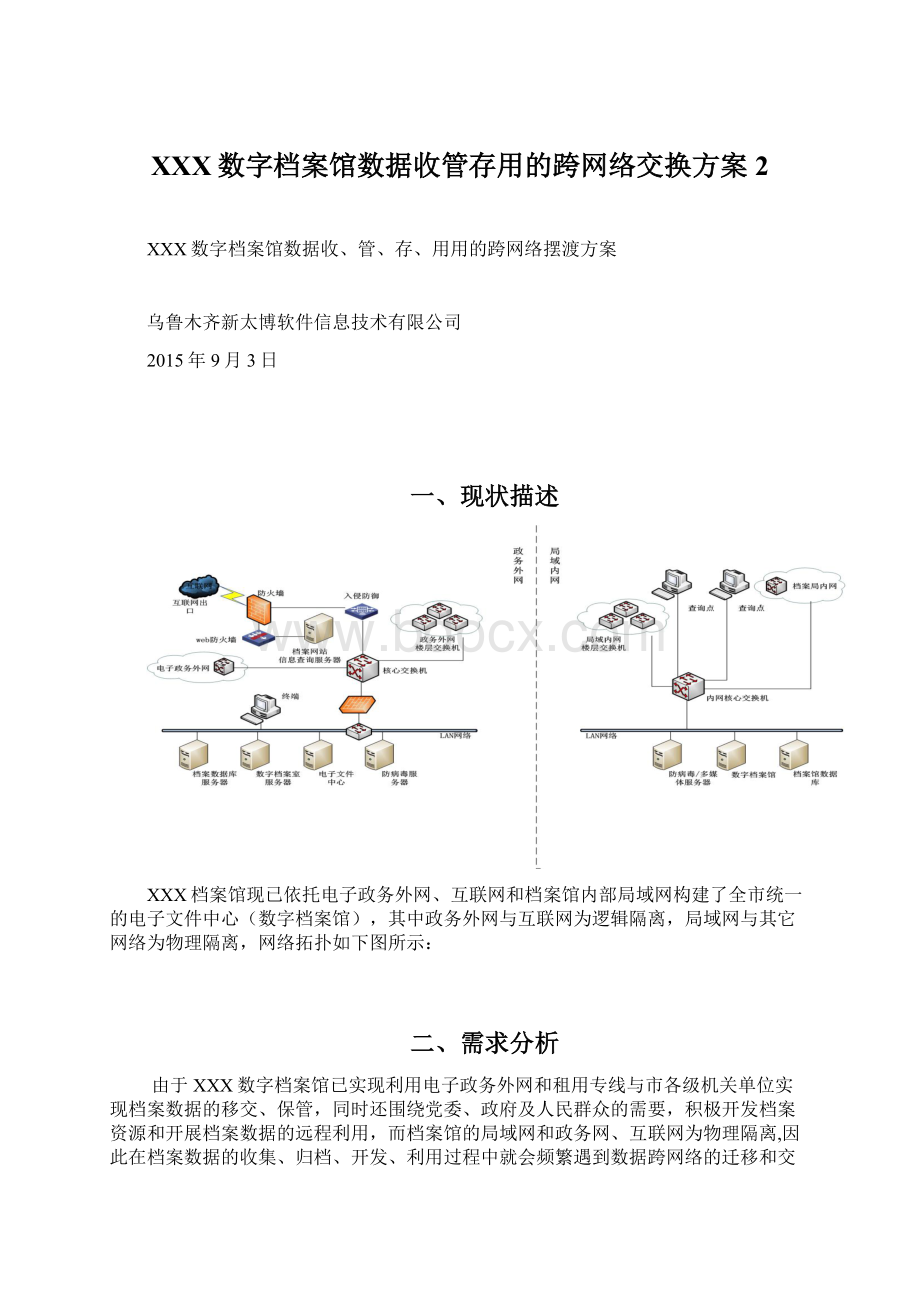 XXX数字档案馆数据收管存用的跨网络交换方案 2.docx