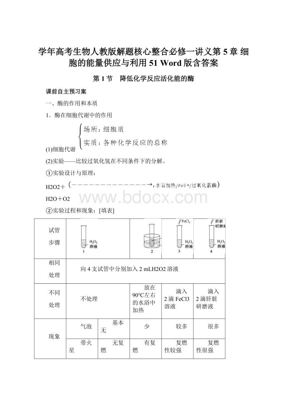 学年高考生物人教版解题核心整合必修一讲义第5章 细胞的能量供应与利用 51 Word版含答案Word文档下载推荐.docx_第1页