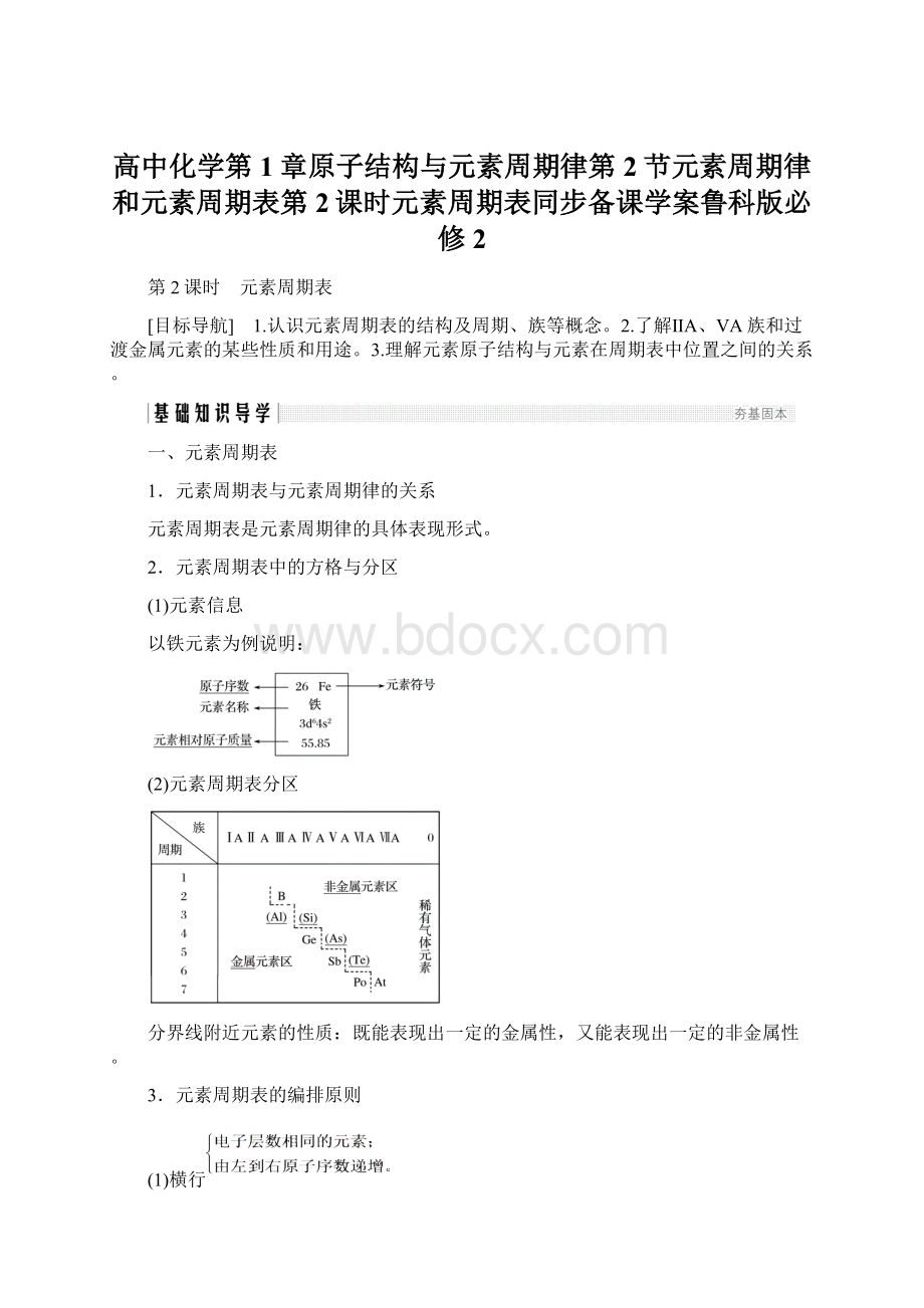 高中化学第1章原子结构与元素周期律第2节元素周期律和元素周期表第2课时元素周期表同步备课学案鲁科版必修2.docx_第1页