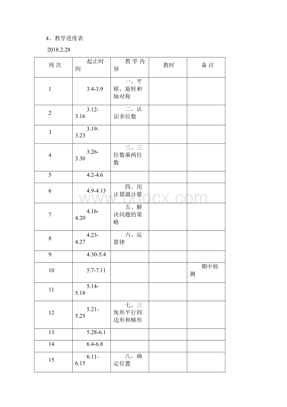 苏教版四年级数学下册教材分析和教学进度.docx_第3页