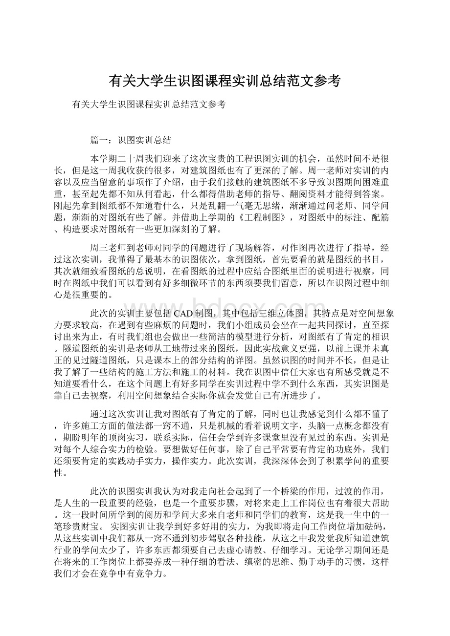 有关大学生识图课程实训总结范文参考.docx_第1页