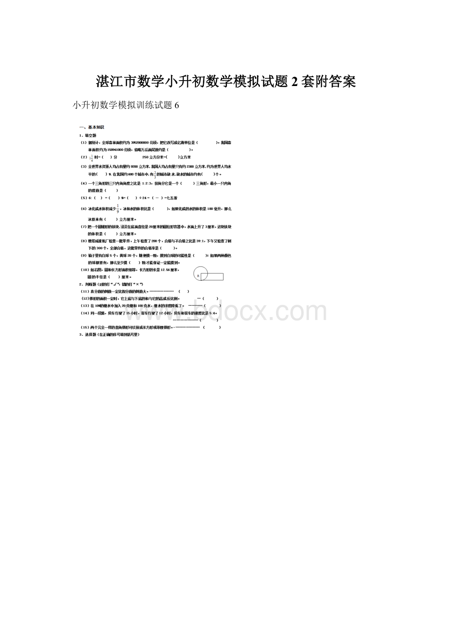 湛江市数学小升初数学模拟试题2套附答案.docx_第1页