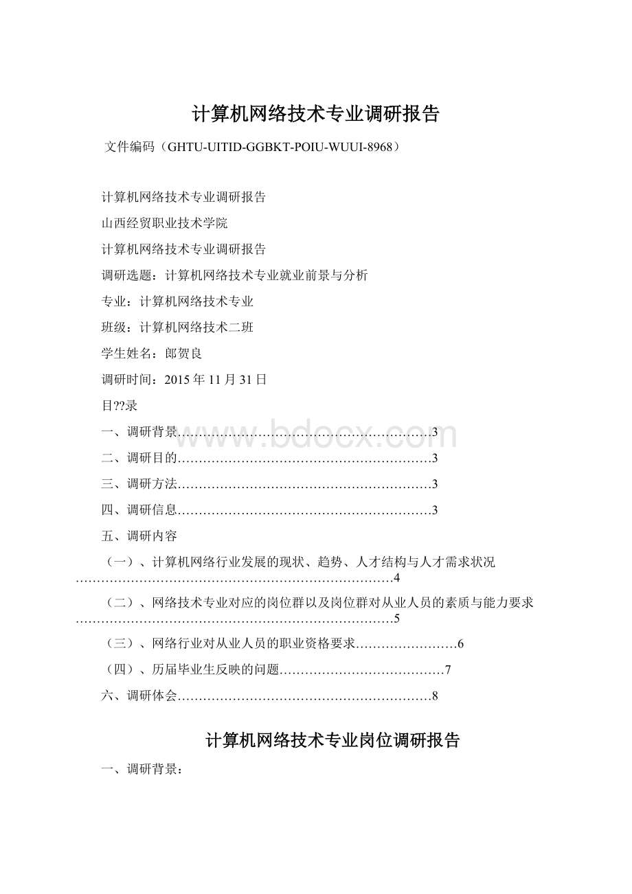 计算机网络技术专业调研报告Word格式文档下载.docx