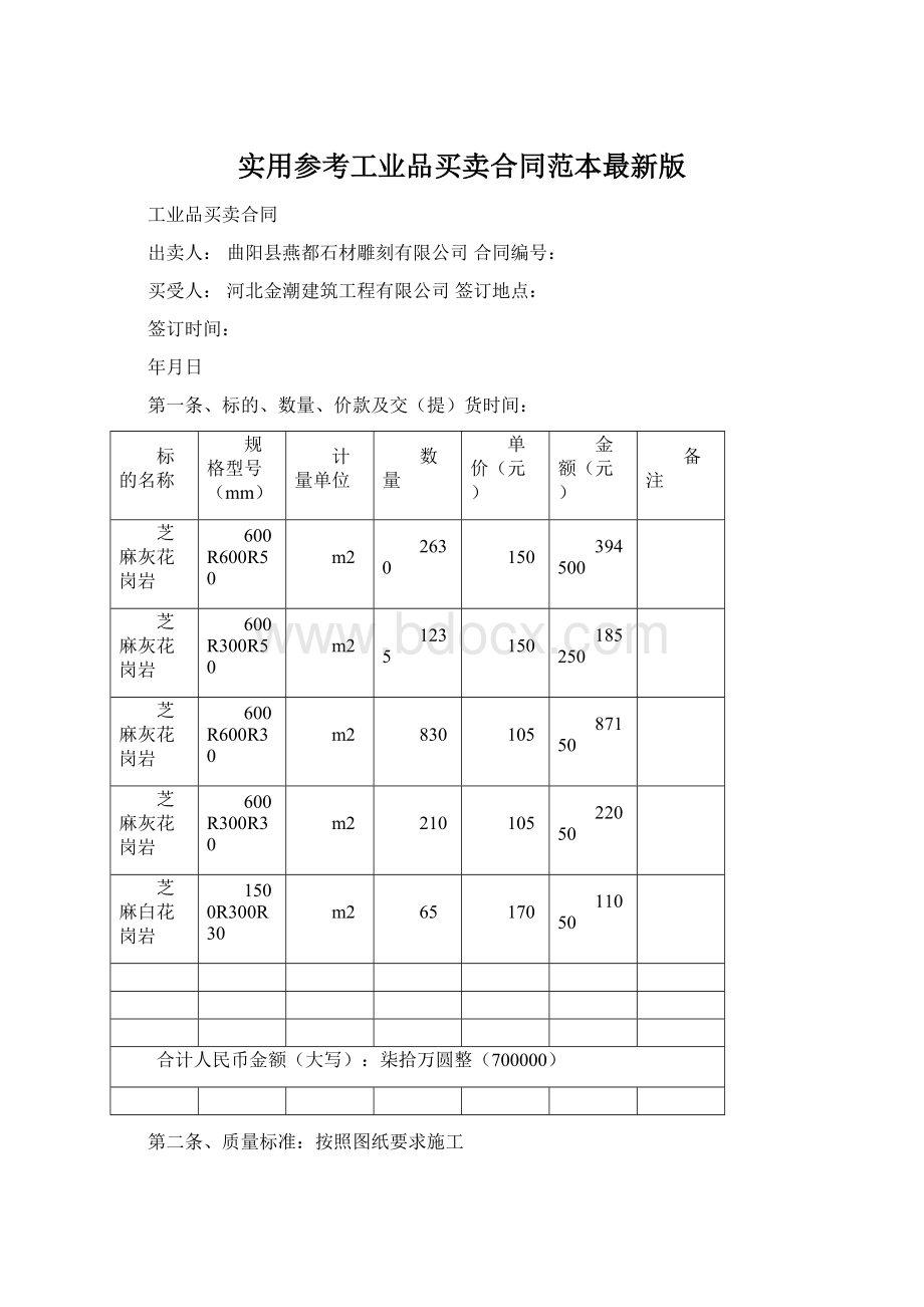 实用参考工业品买卖合同范本最新版Word文档格式.docx_第1页