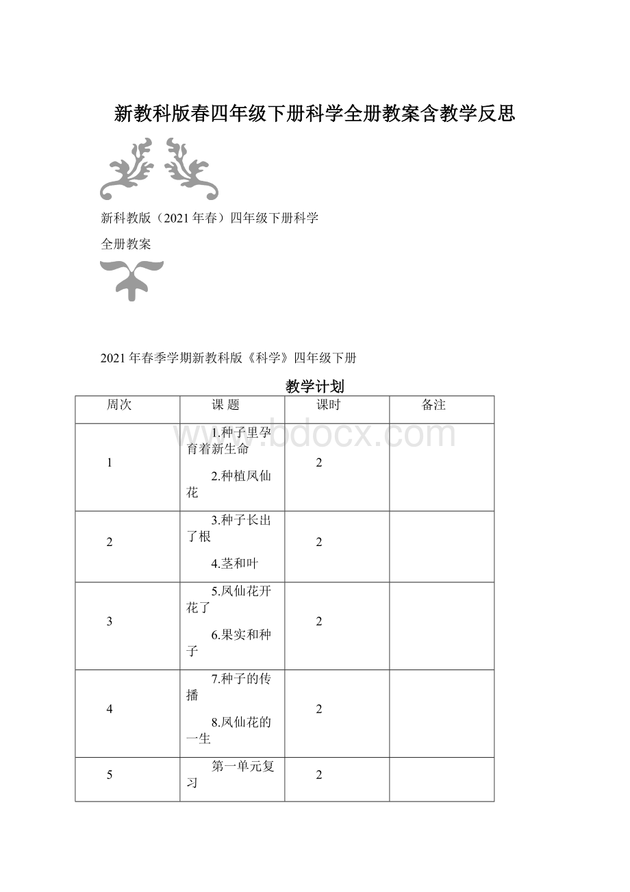 新教科版春四年级下册科学全册教案含教学反思.docx