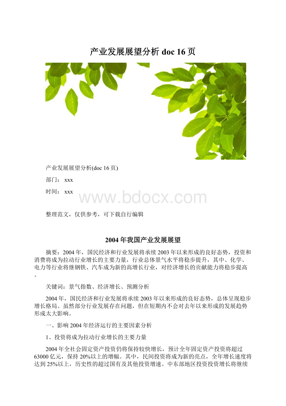 产业发展展望分析doc 16页.docx