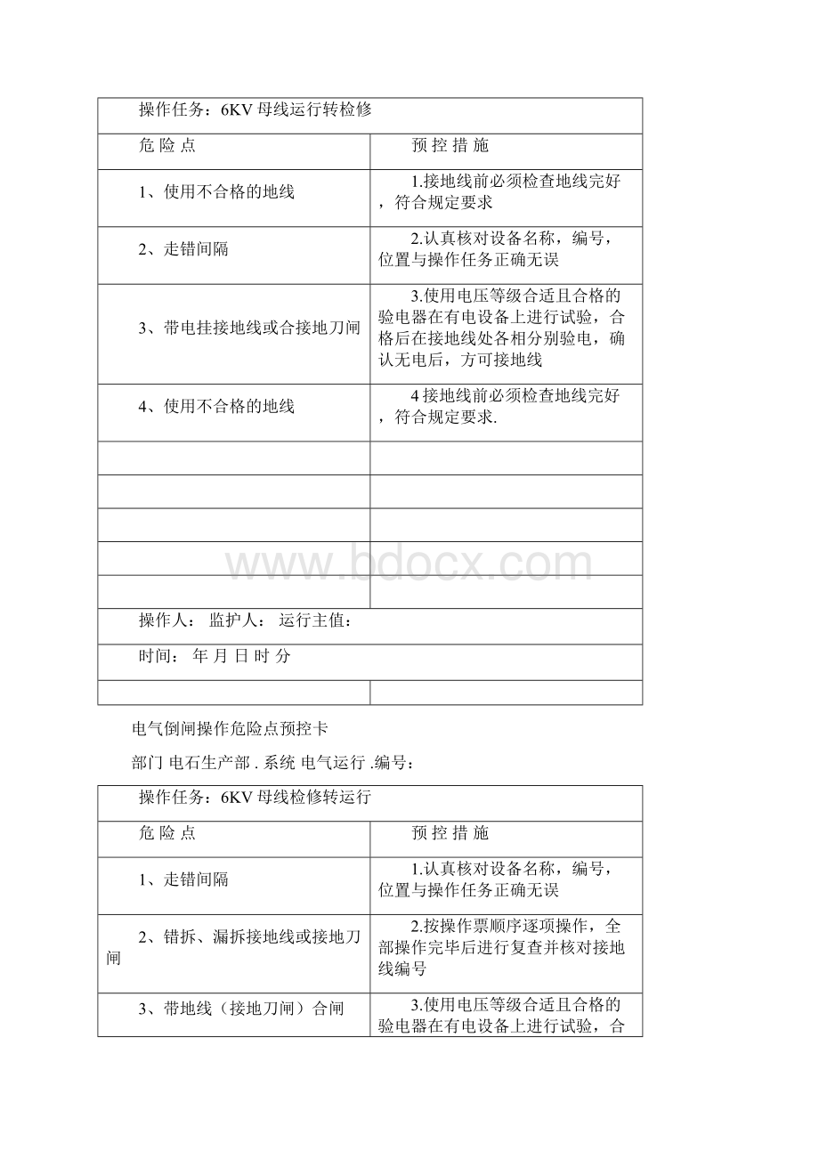 电气运行危险点预控卡Word文档下载推荐.docx_第2页