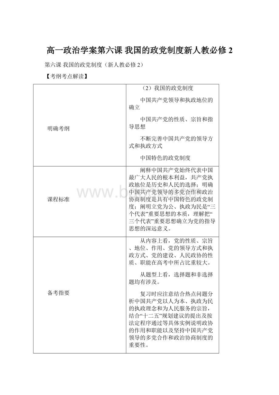 高一政治学案第六课 我国的政党制度新人教必修2Word文件下载.docx