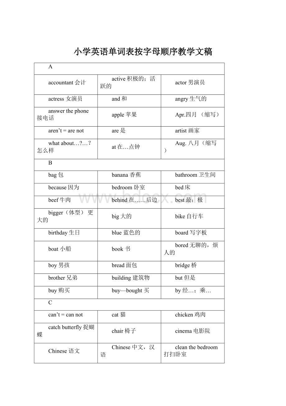 小学英语单词表按字母顺序教学文稿.docx_第1页