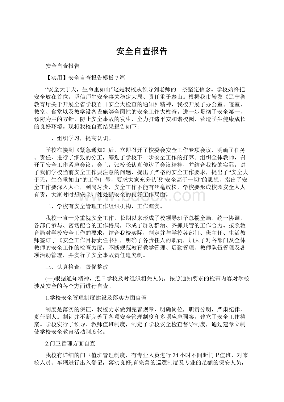 安全自查报告Word文件下载.docx