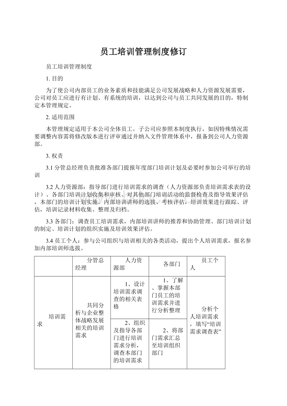 员工培训管理制度修订.docx_第1页