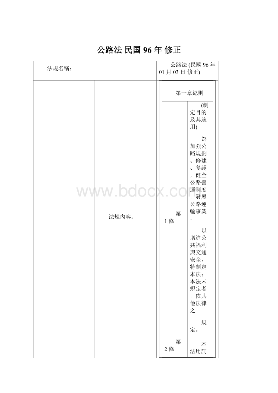 公路法 民国 96 年 修正Word文档格式.docx