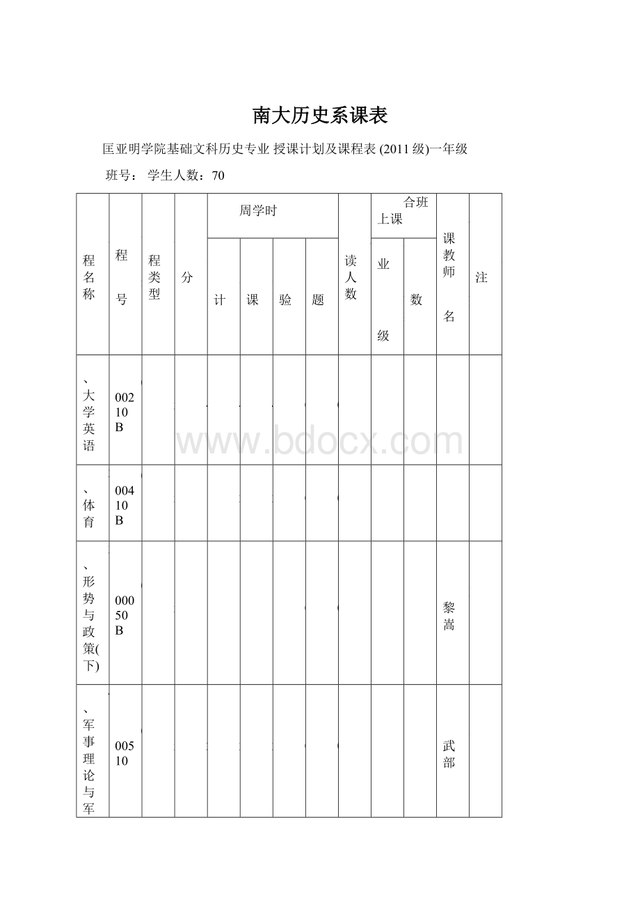 南大历史系课表Word文档格式.docx_第1页