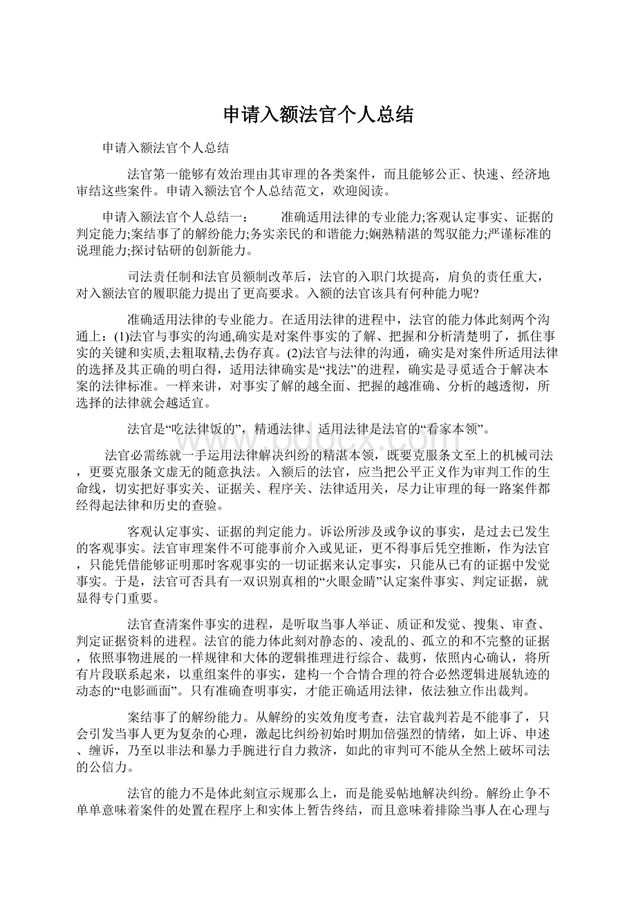 申请入额法官个人总结文档格式.docx