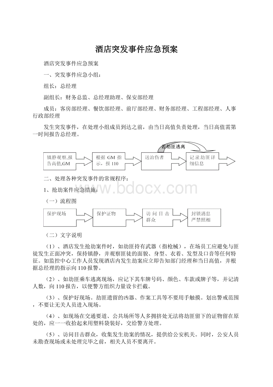 酒店突发事件应急预案Word下载.docx