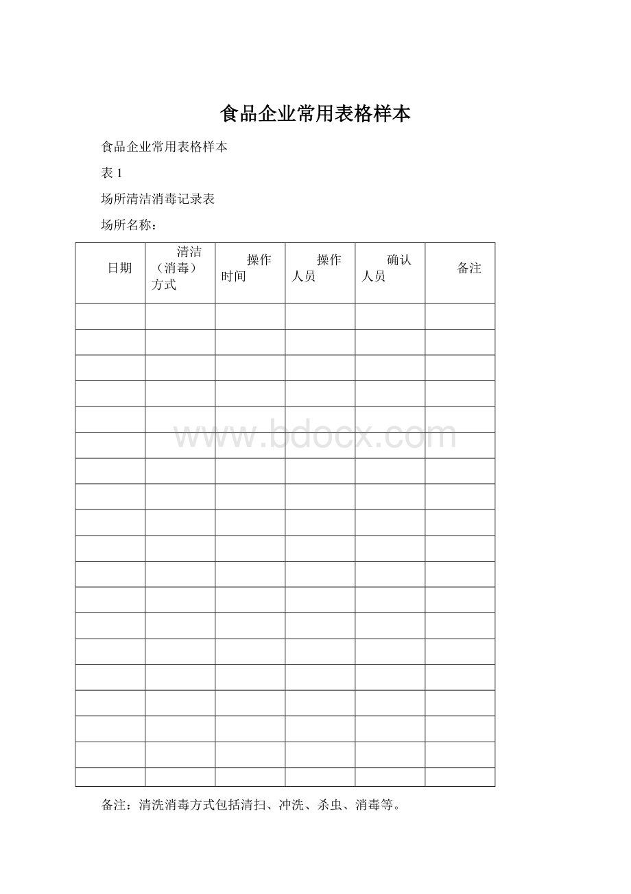 食品企业常用表格样本Word文档下载推荐.docx