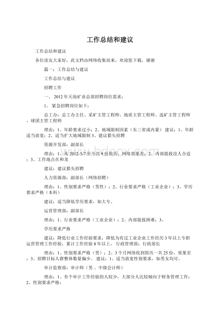 工作总结和建议文档格式.docx