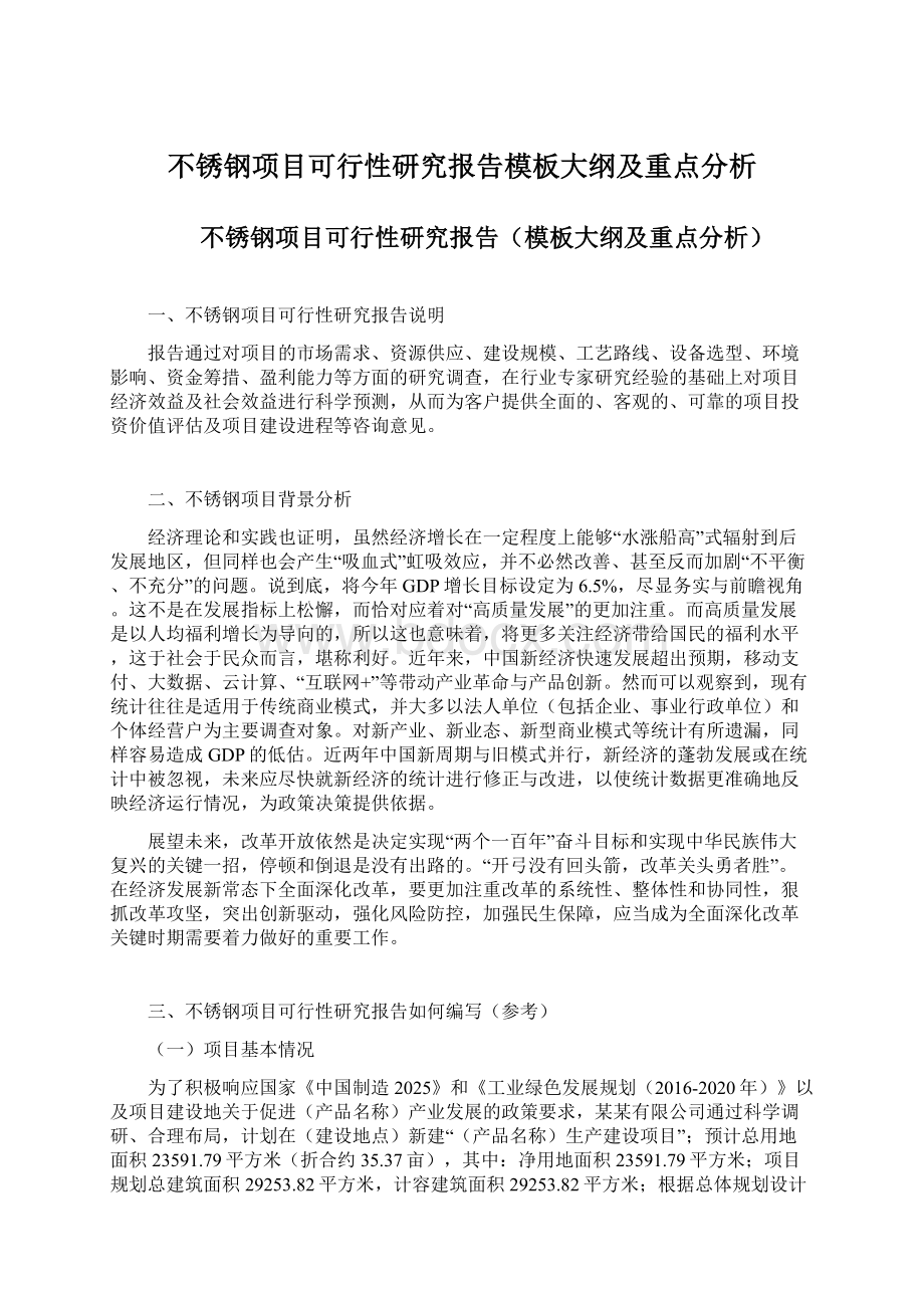 不锈钢项目可行性研究报告模板大纲及重点分析Word格式文档下载.docx_第1页