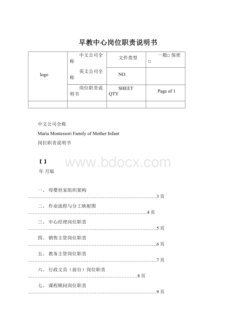 早教中心岗位职责说明书Word下载.docx