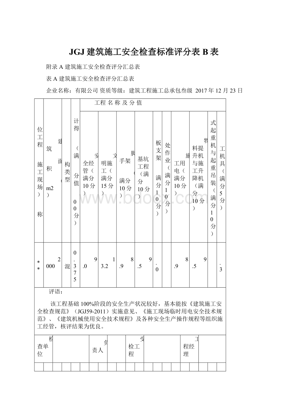 JGJ建筑施工安全检查标准评分表B表.docx