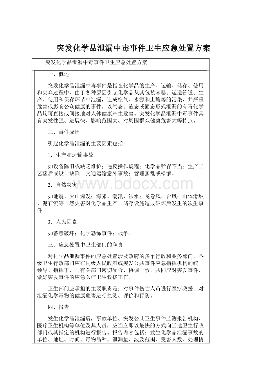 突发化学品泄漏中毒事件卫生应急处置方案.docx