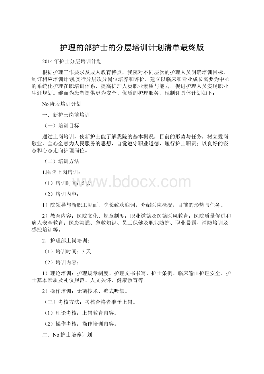 护理的部护士的分层培训计划清单最终版.docx_第1页