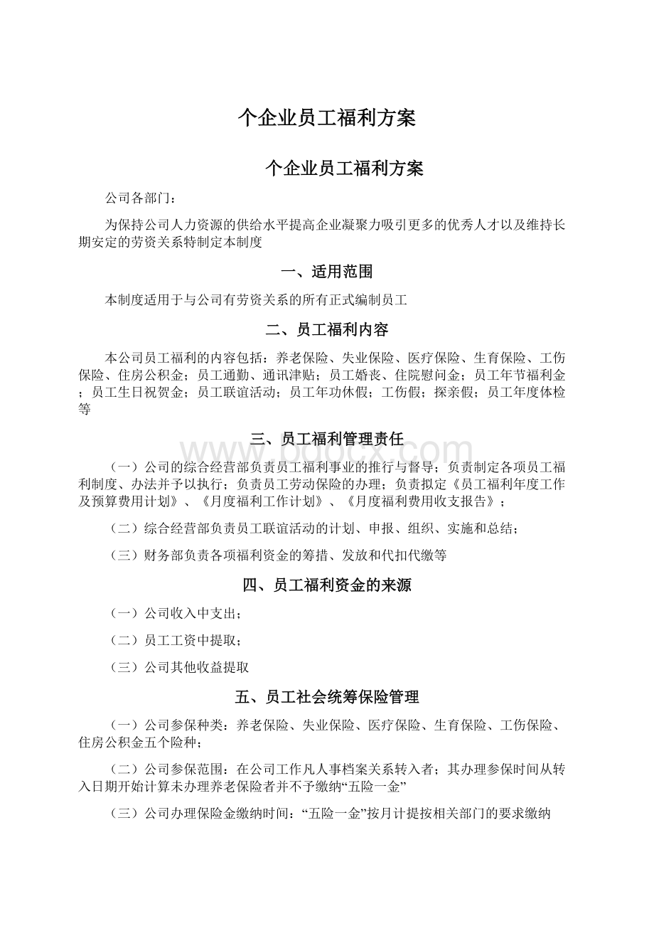 个企业员工福利方案Word文件下载.docx_第1页