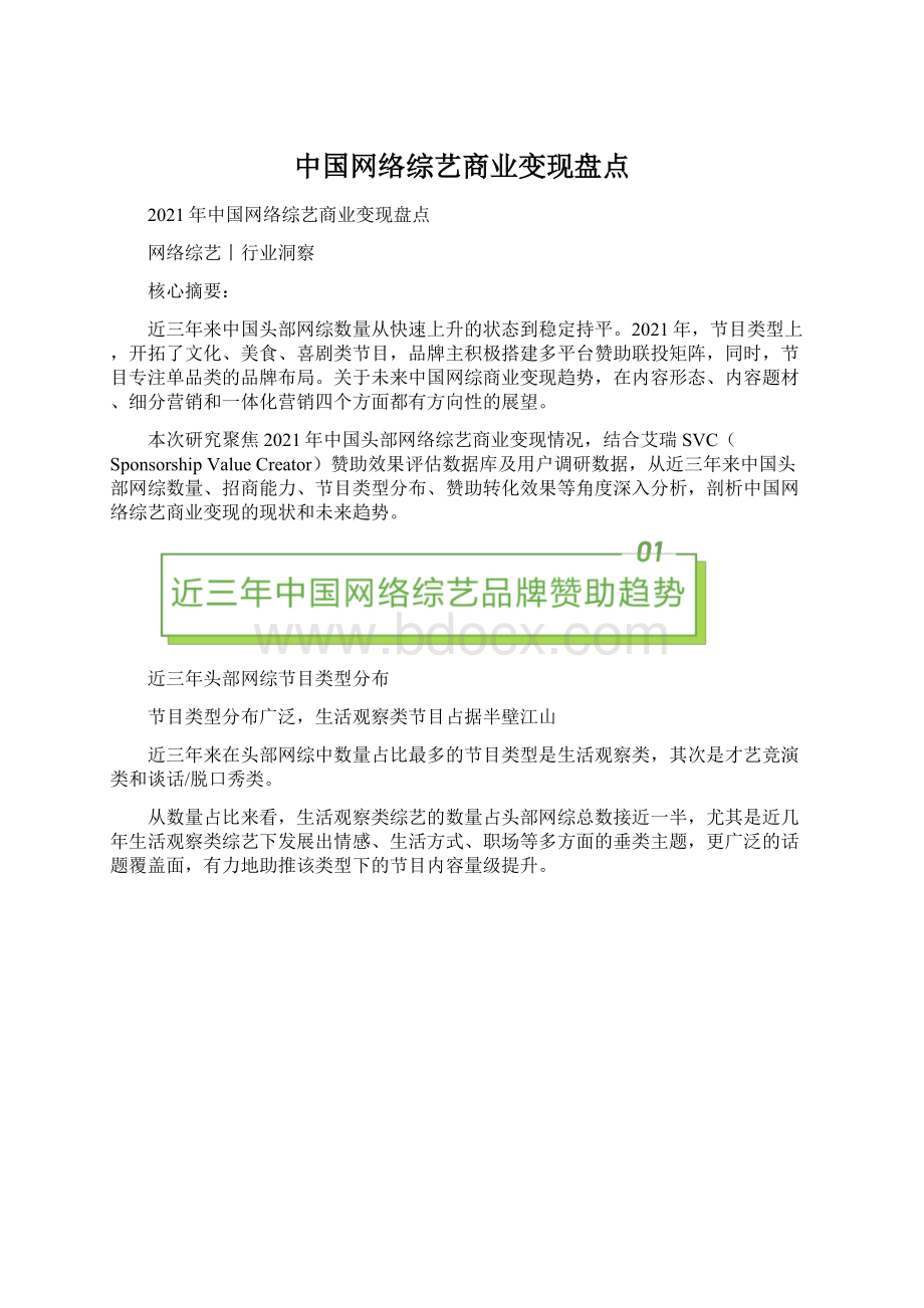 中国网络综艺商业变现盘点Word格式.docx