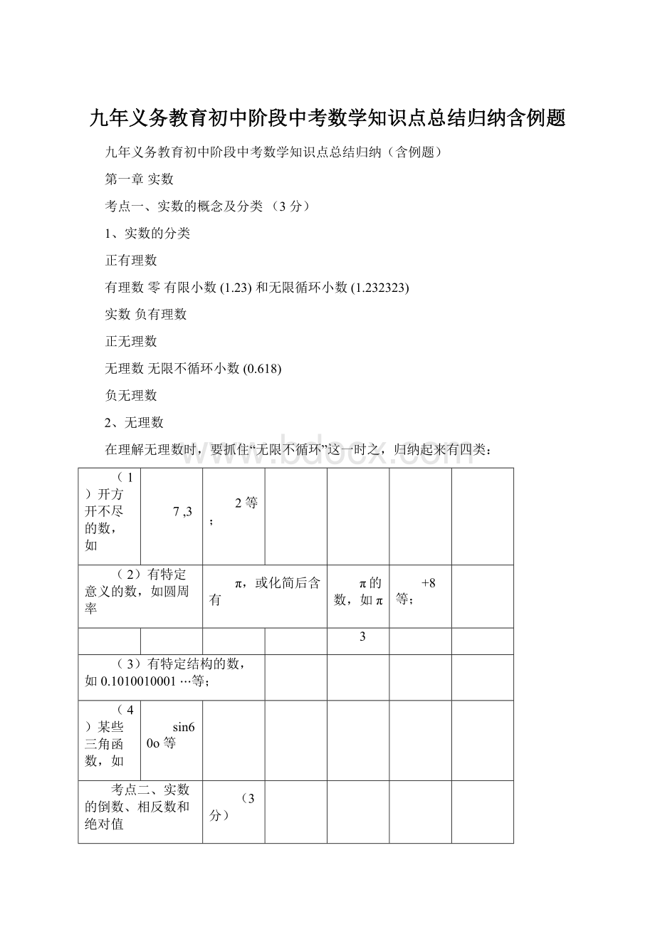 九年义务教育初中阶段中考数学知识点总结归纳含例题.docx_第1页