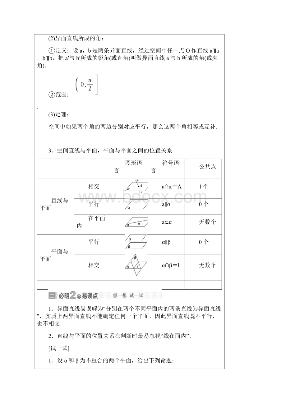 高三 一轮复习 点线面的位置关系 教案Word文档下载推荐.docx_第2页