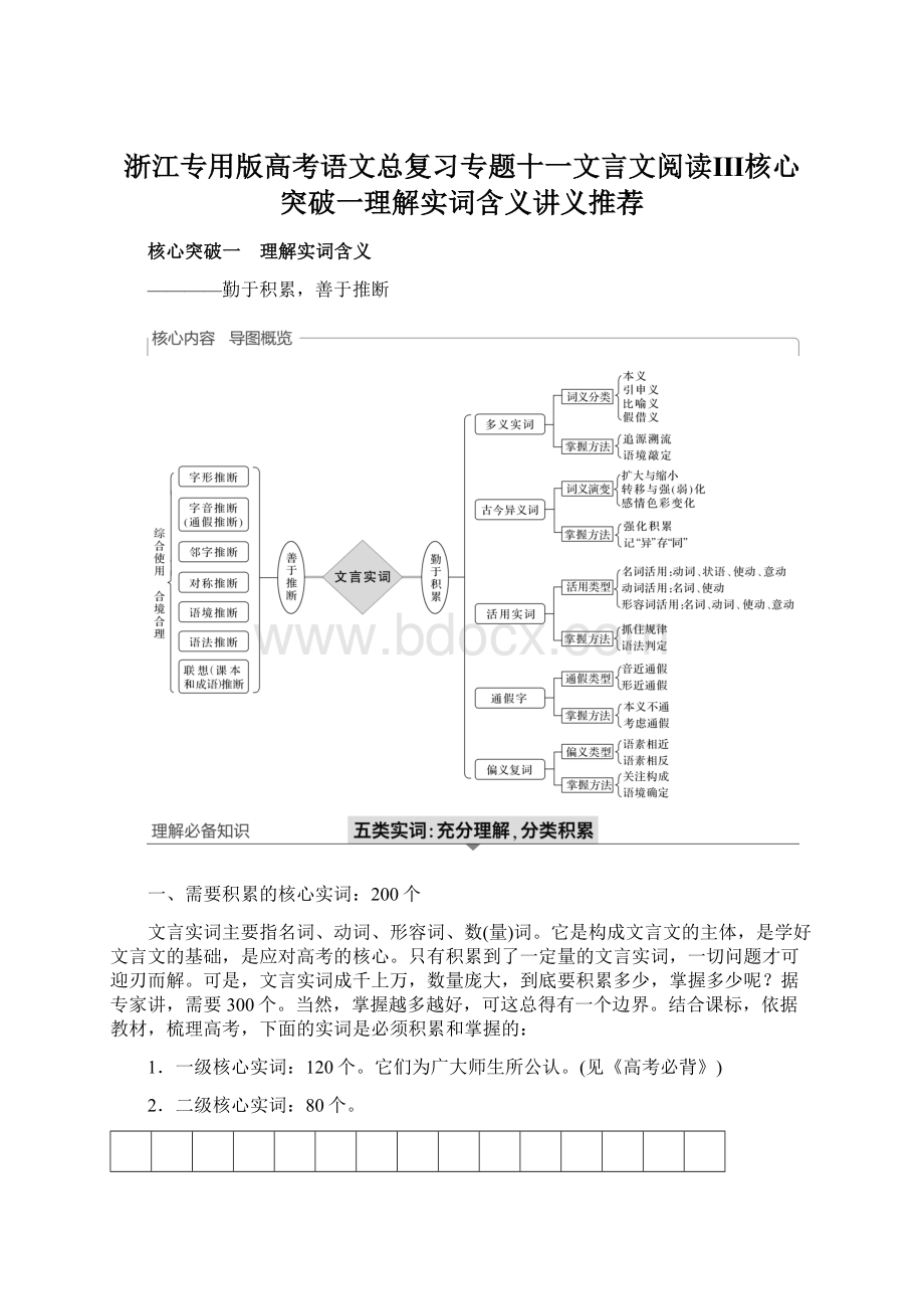 浙江专用版高考语文总复习专题十一文言文阅读Ⅲ核心突破一理解实词含义讲义推荐Word文档下载推荐.docx