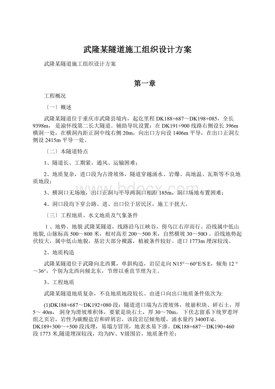 武隆某隧道施工组织设计方案Word文件下载.docx_第1页