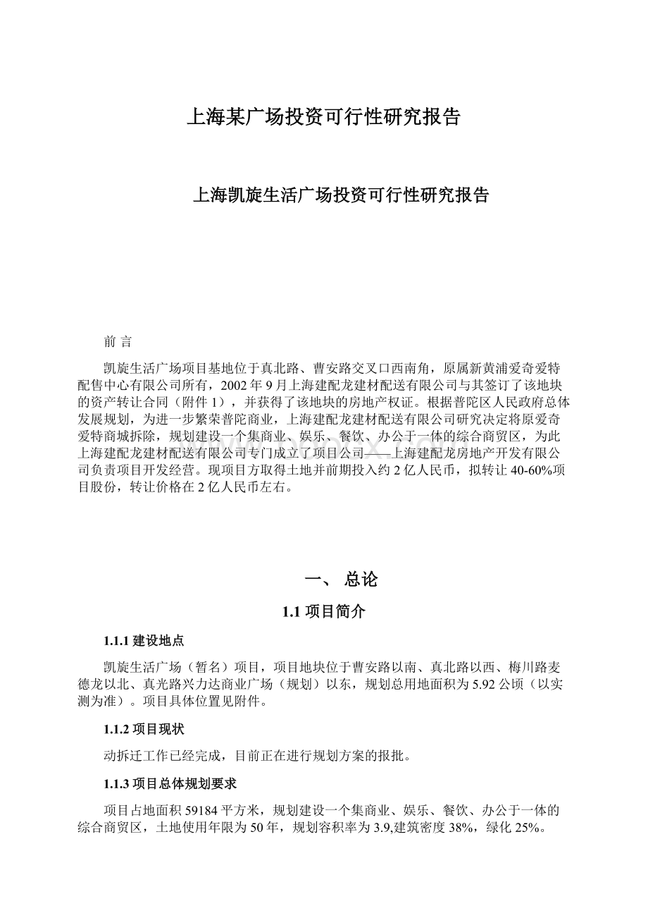 上海某广场投资可行性研究报告.docx_第1页