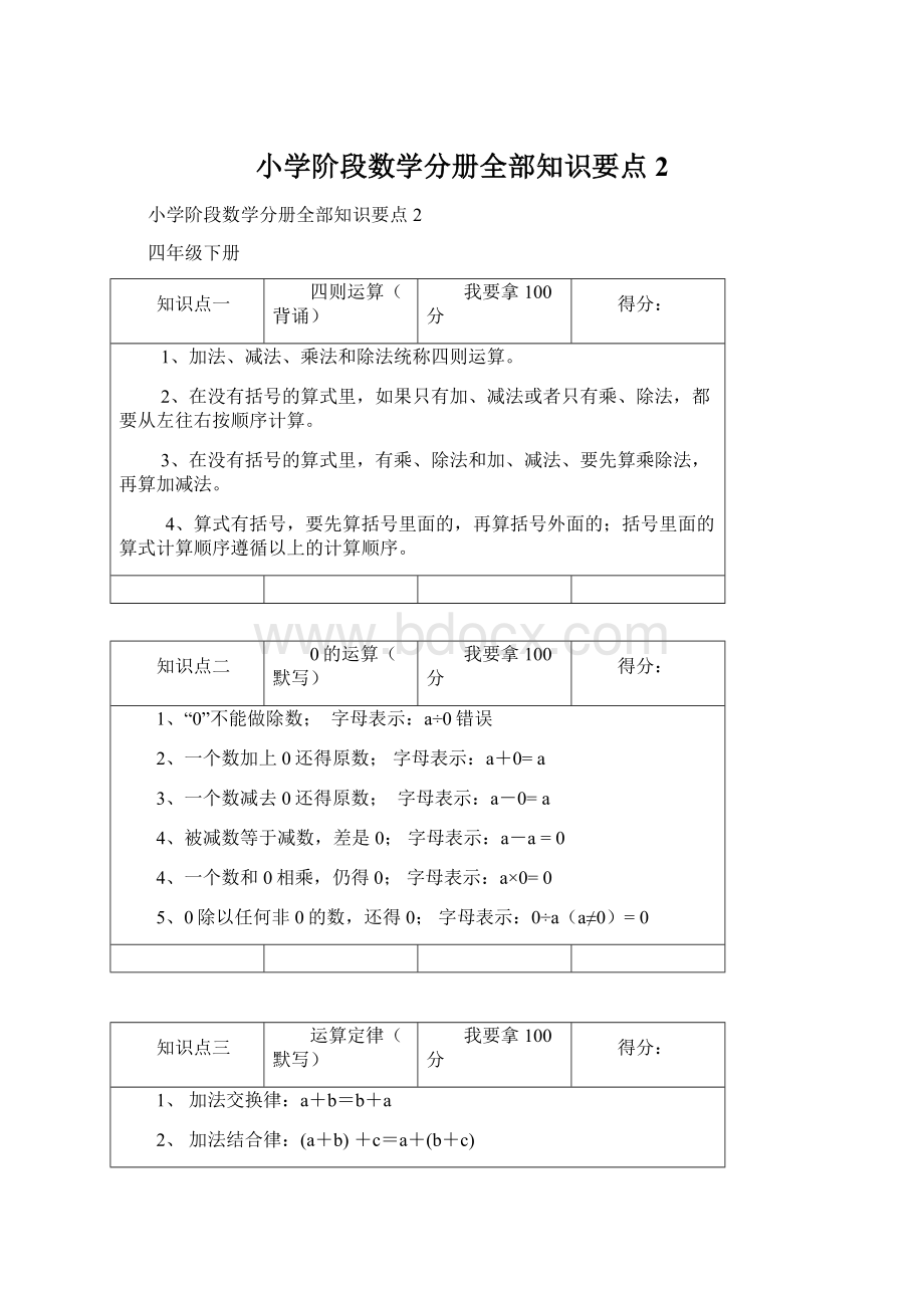 小学阶段数学分册全部知识要点2.docx