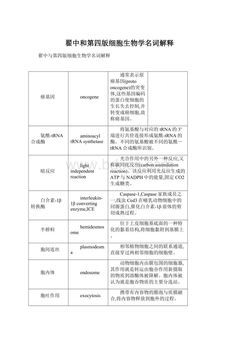 翟中和第四版细胞生物学名词解释.docx_第1页