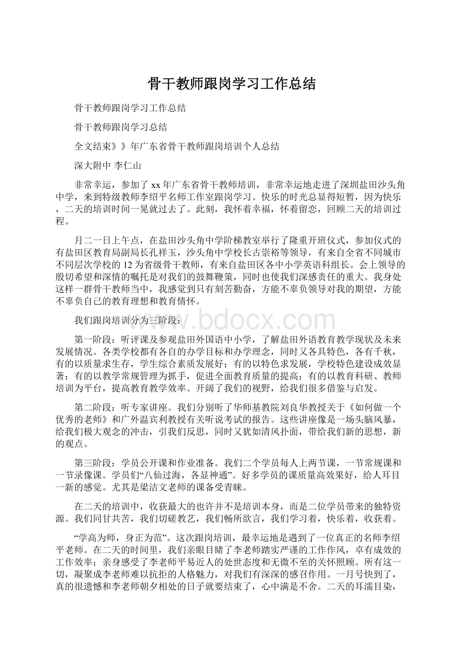 骨干教师跟岗学习工作总结Word格式文档下载.docx_第1页