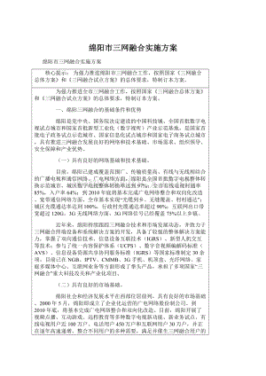 绵阳市三网融合实施方案Word下载.docx