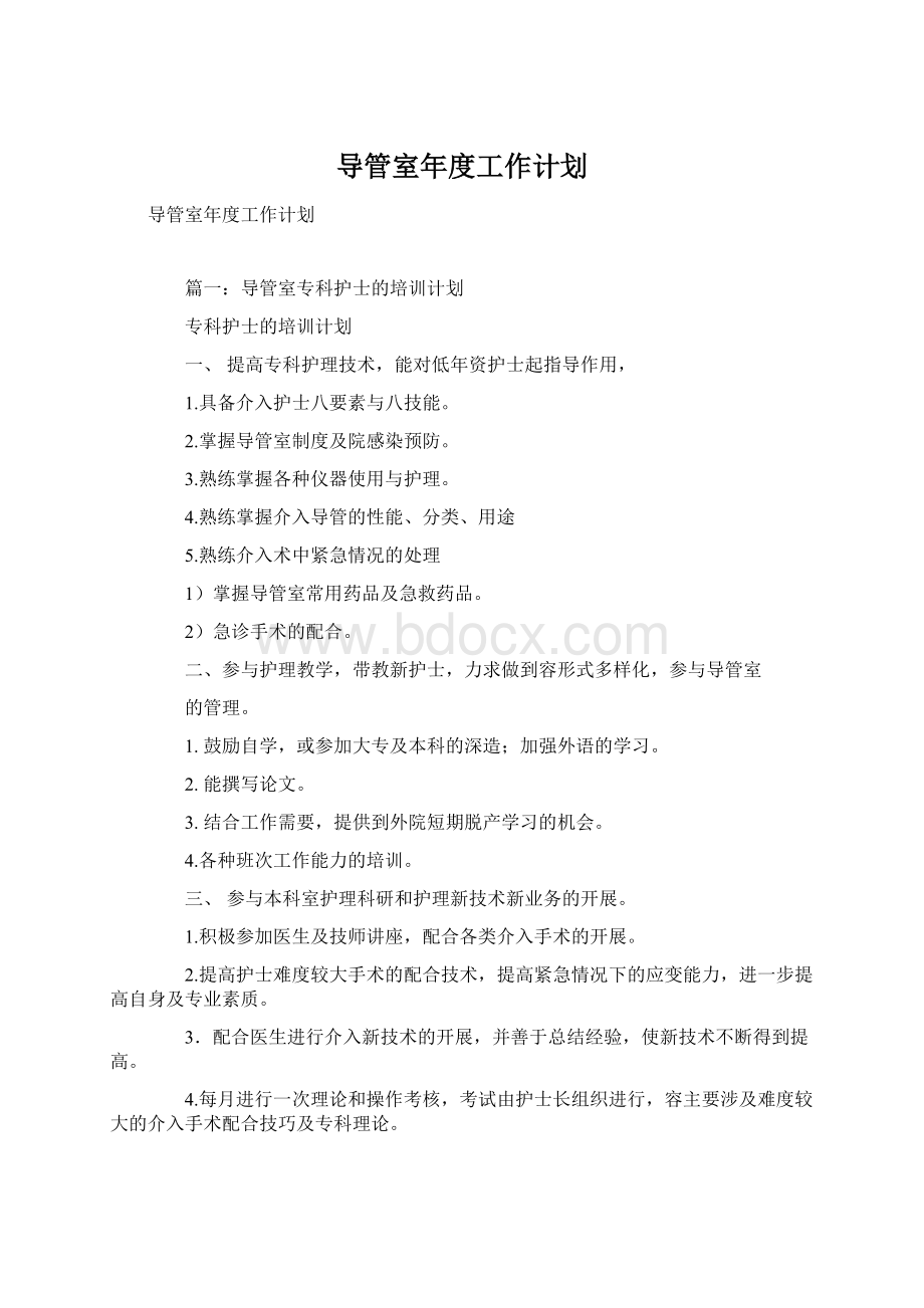 导管室年度工作计划Word文件下载.docx