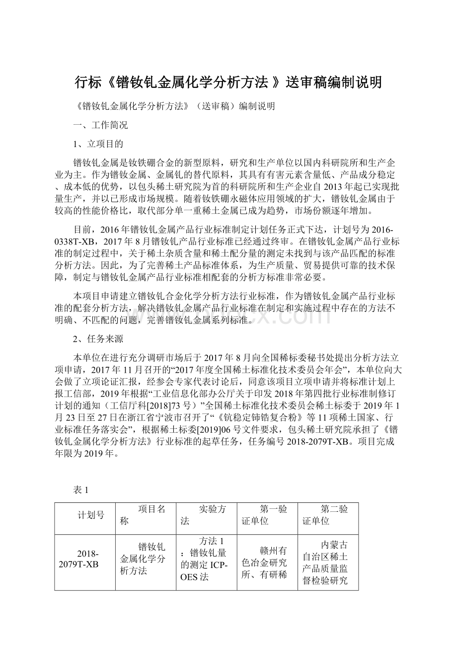 行标《镨钕钆金属化学分析方法 》送审稿编制说明Word文档下载推荐.docx